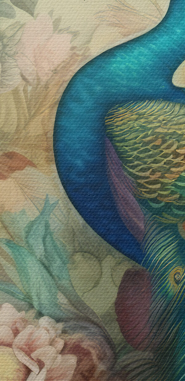 Ein Pfau mit Blumen und Blättern Ein Pfau mit Blumen und Blättern