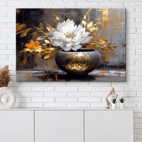 Ein Gemälde einer Blume in einem Topf Ein Gemälde einer Blume in einem Topf