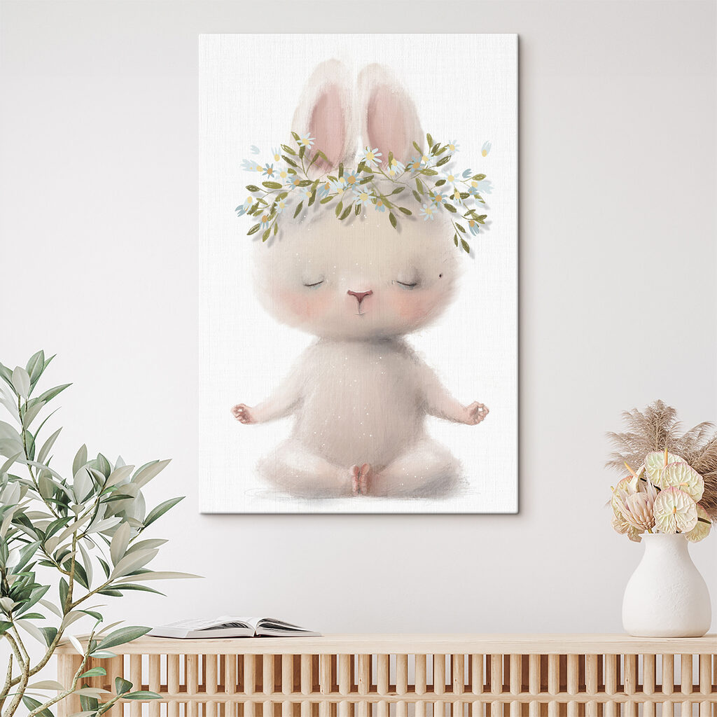 A cartoon of a bunny with flowers on its head A cartoon of a bunny with flowers on its head