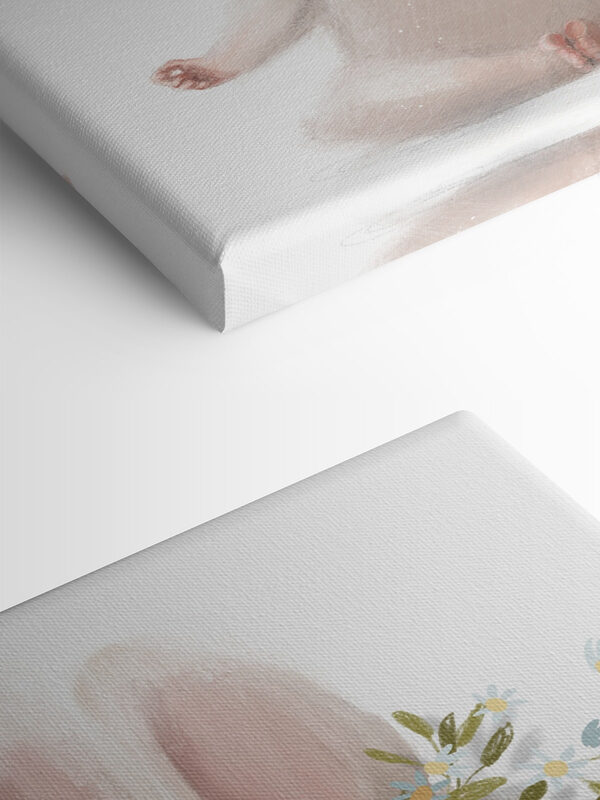 A cartoon of a bunny with flowers on its head A cartoon of a bunny with flowers on its head