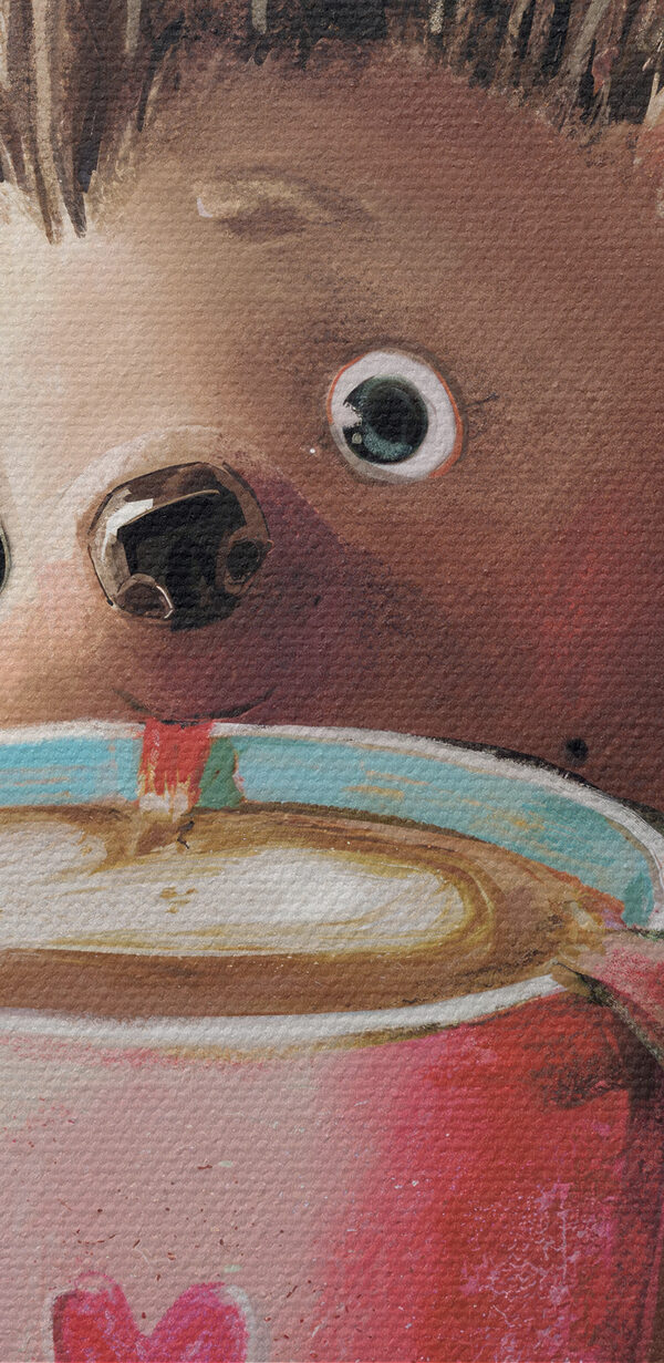 A hedgehog holding a cup of coffee