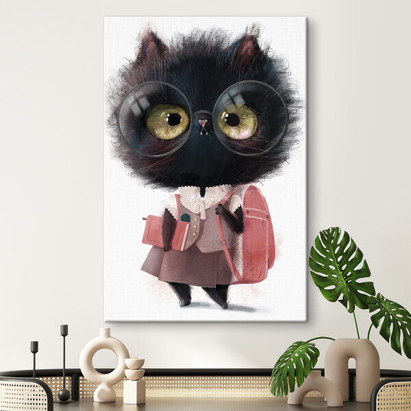 Eine Katze mit Brille und Schuluniform Eine Katze mit Brille und Schuluniform