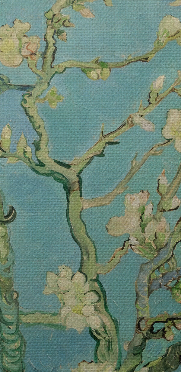 Ein Gemälde eines Baumes mit weißen Blüten Ein Gemälde eines Baumes mit weißen Blüten
