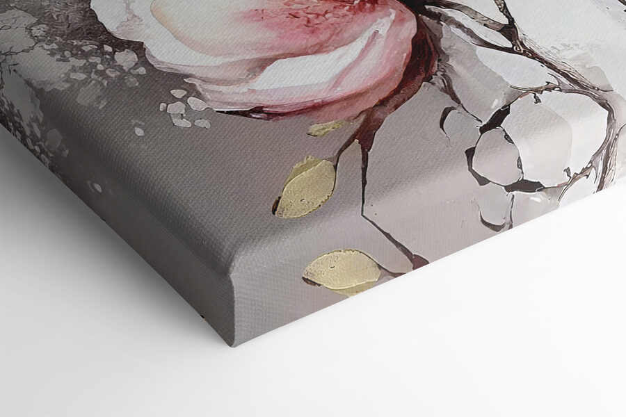 Ein Gemälde mit Blumen auf einer weißen Fläche Ein Gemälde mit Blumen auf einer weißen Fläche