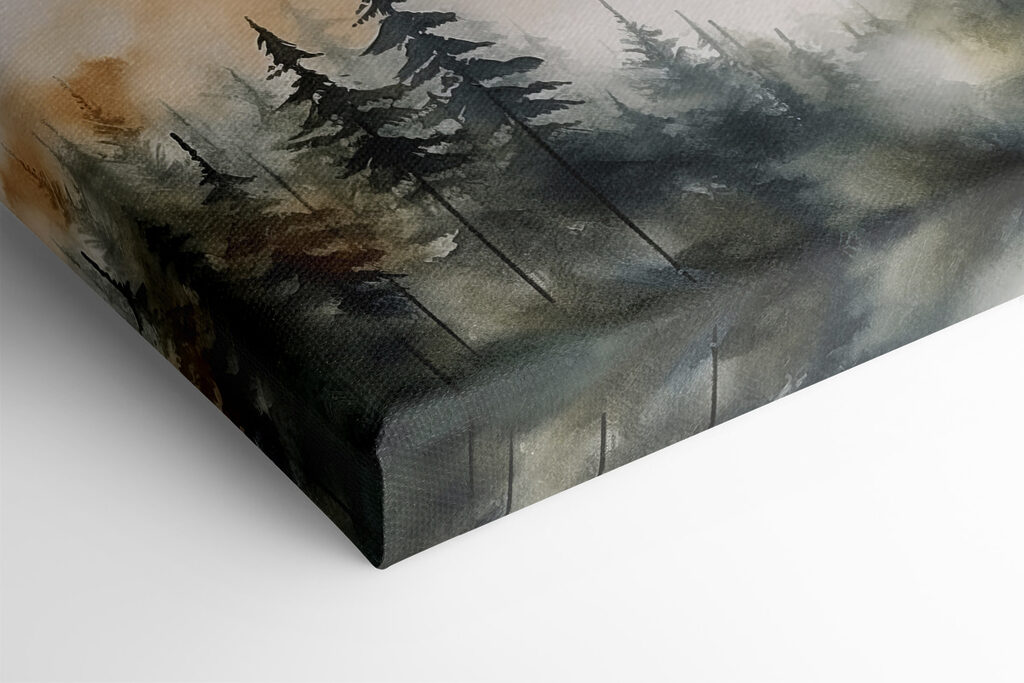 A watercolor of a forest with mountains in the background A watercolor of a forest with mountains in the background