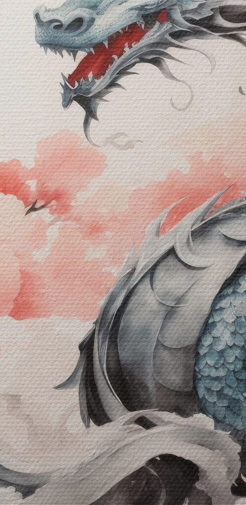 A dragon with pink flowers