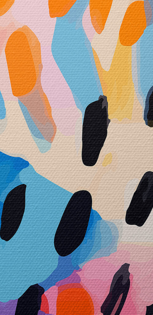 A colorful painting of black dots and spots