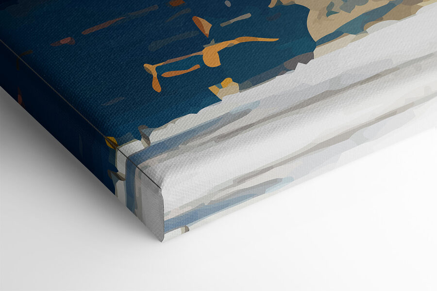 Ein Gemälde aus blauer, weißer und brauner Farbe