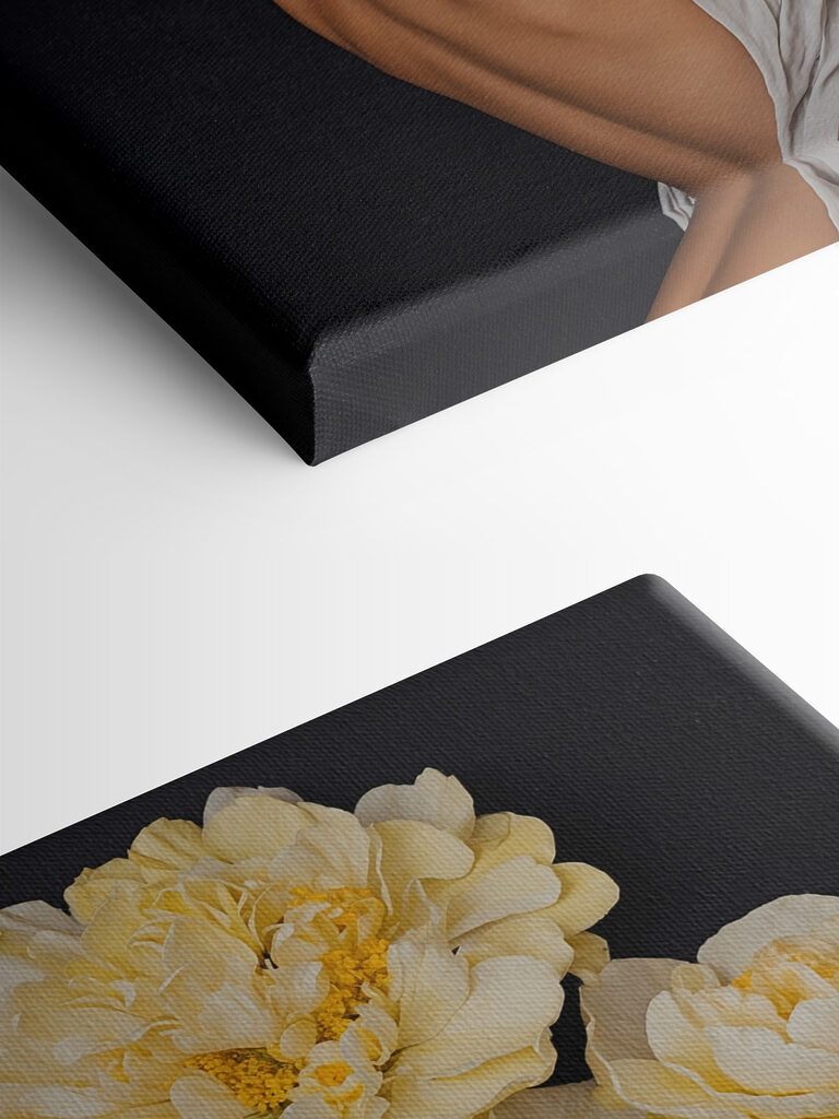 A woman with flowers over her head