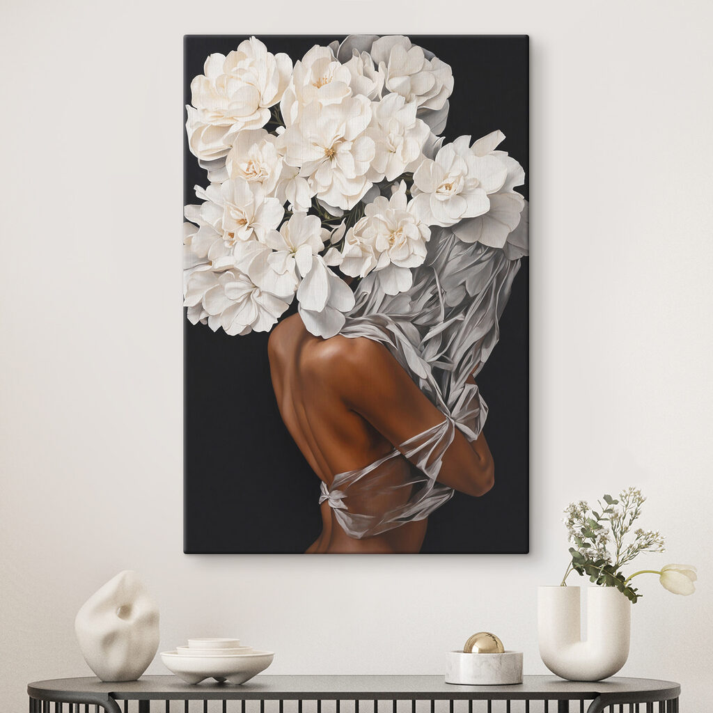 A woman with white flowers on her head