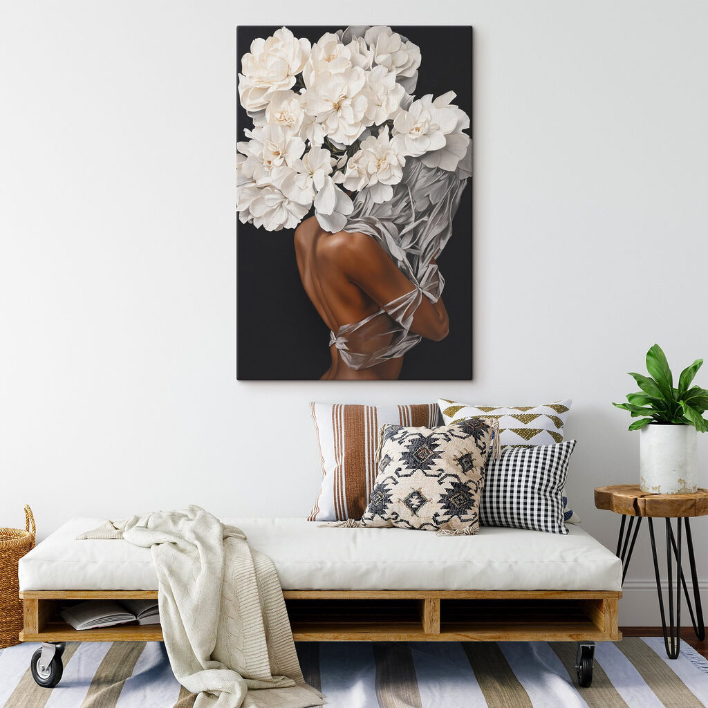 A woman with white flowers on her head