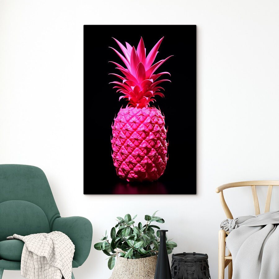 Eine rosa Ananas mit schwarzem Hintergrund Eine rosa Ananas mit schwarzem Hintergrund