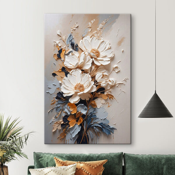 Ein Gemälde mit Blumen an der Wand Ein Gemälde mit Blumen an der Wand