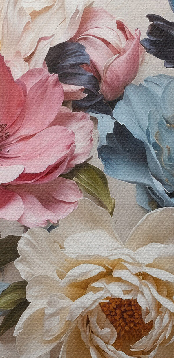 Ein Gemälde mit Blumen auf einer weißen Fläche Ein Gemälde mit Blumen auf einer weißen Fläche