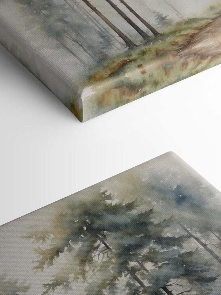 A watercolor painting of a forest