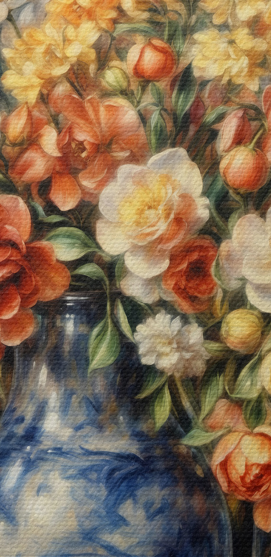 Ein Gemälde mit Blumen in einer Vase und Obst Ein Gemälde mit Blumen in einer Vase und Obst