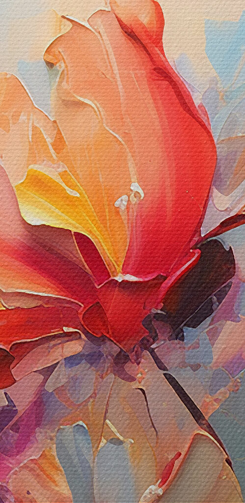 A painting of flowers on a blue background