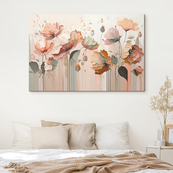 Ein Gemälde mit Blumen an der Wand Ein Gemälde mit Blumen an der Wand