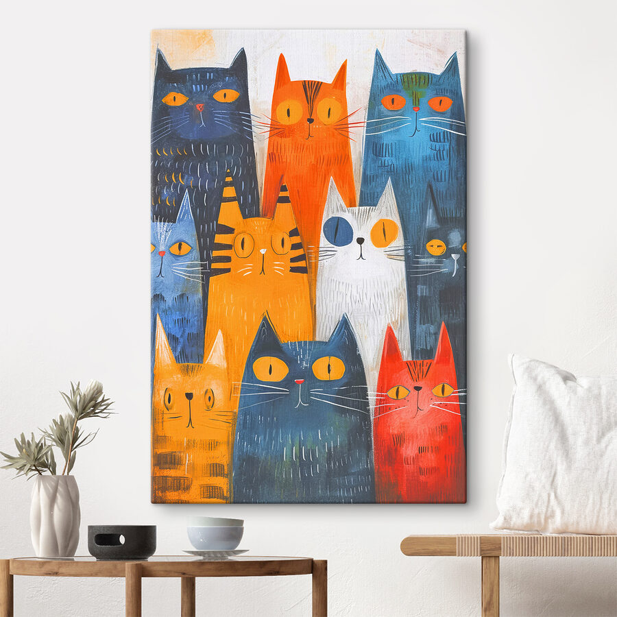 Eine Gruppe von Katzen mit verschiedenen Farben