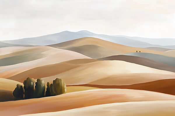 Landschaft mit Hügeln und Bäumen Landschaft mit Hügeln und Bäumen