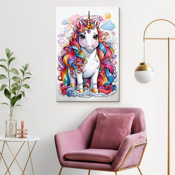 Ein Cartoon-Einhorn mit Regenbogenhaar Ein Cartoon-Einhorn mit Regenbogenhaar