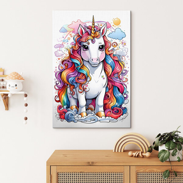 Ein Cartoon-Einhorn mit Regenbogenhaar Ein Cartoon-Einhorn mit Regenbogenhaar