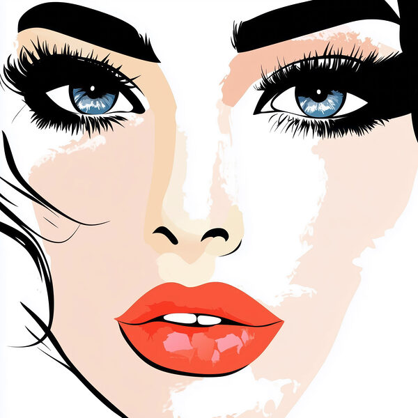 Frau’s Gesicht mit Make-up und roten Lippen Frau’s Gesicht mit Make-up und roten Lippen