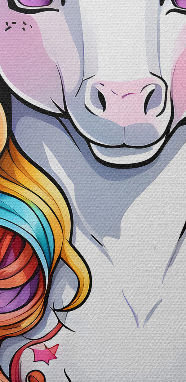 Ein Cartoon-Einhorn mit Regenbogenhaar Ein Cartoon-Einhorn mit Regenbogenhaar