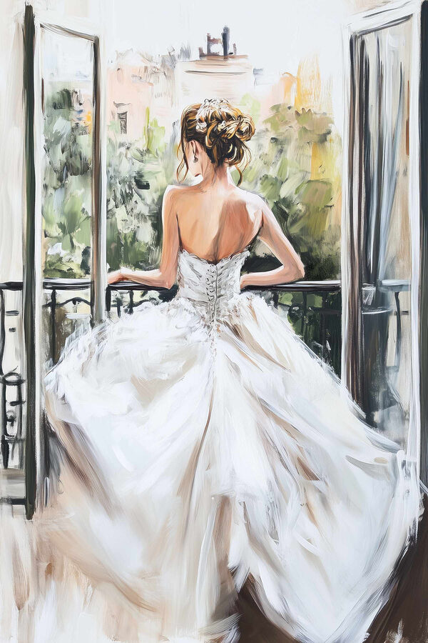Gemälde einer Frau in einem weißen Kleid Gemälde einer Frau in einem weißen Kleid
