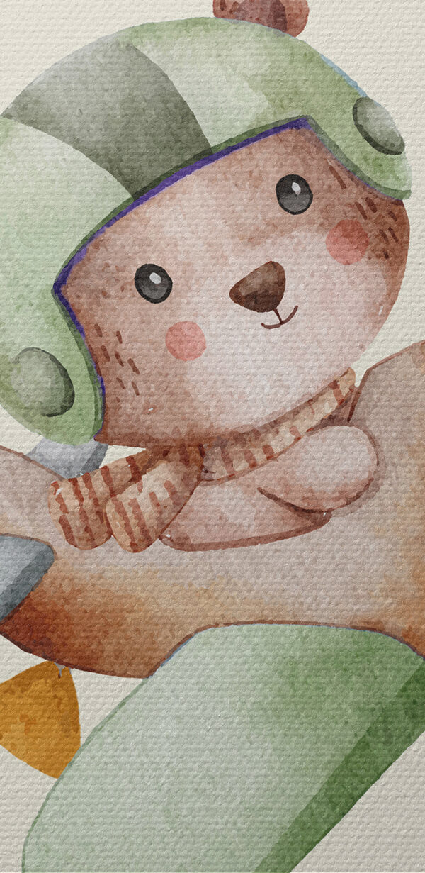Ein Aquarell eines Teddybären in einem Flugzeug Ein Aquarell eines Teddybären in einem Flugzeug