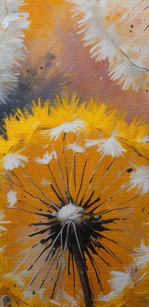 A group of dandelions with white seeds