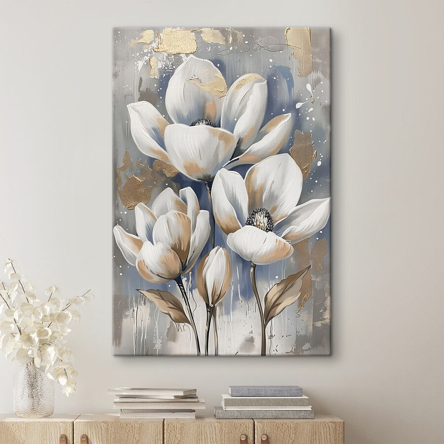 Ein Gemälde mit weißen Blumen