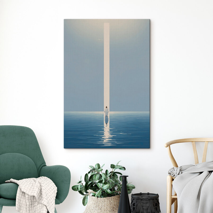 Wandbilder Eine im Wasser stehende Person mit einem Lichtstrahl – Bild 5