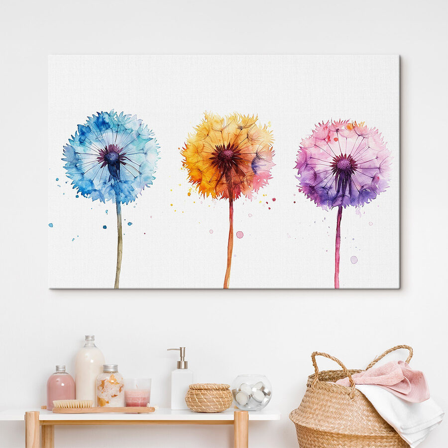 Eine Gruppe bunter Pusteblumen