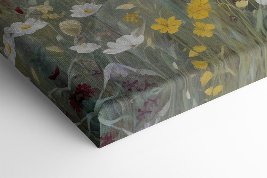 Ein Gemälde mit Blumen auf einem Feld