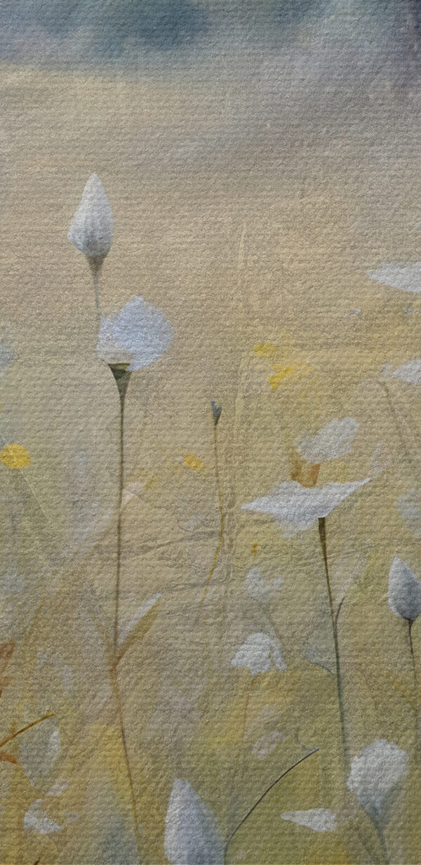 Ein Gemälde mit Blumen auf einem Feld Ein Gemälde mit Blumen auf einem Feld
