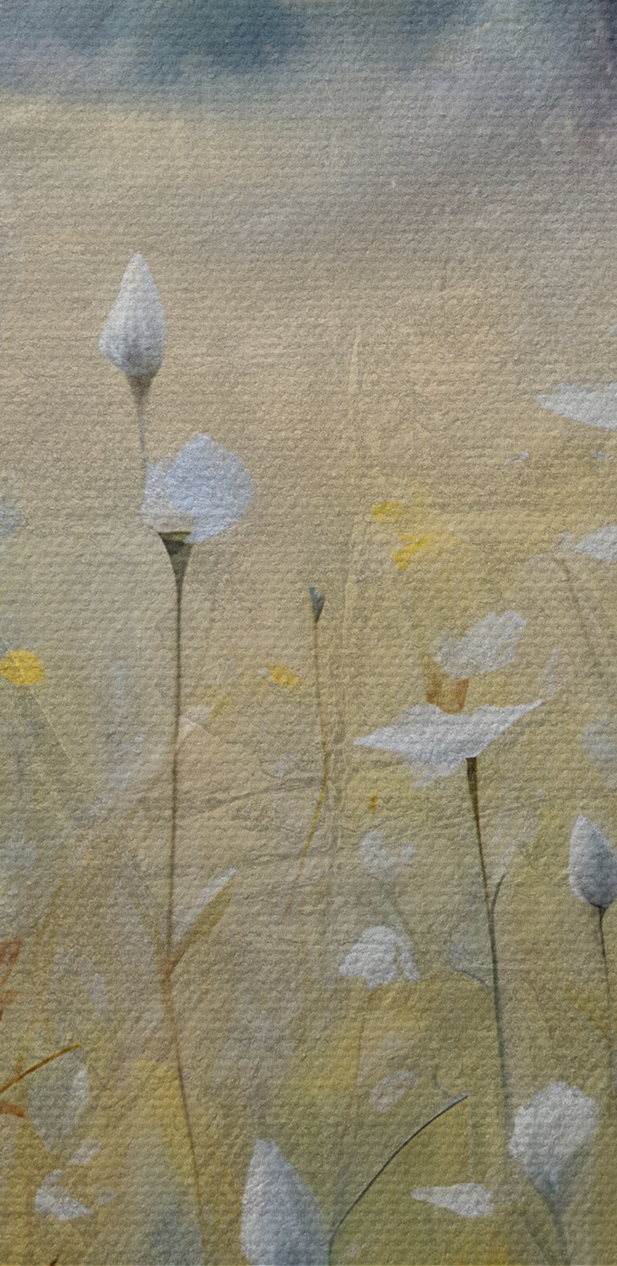 Ein Gemälde mit Blumen auf einem Feld