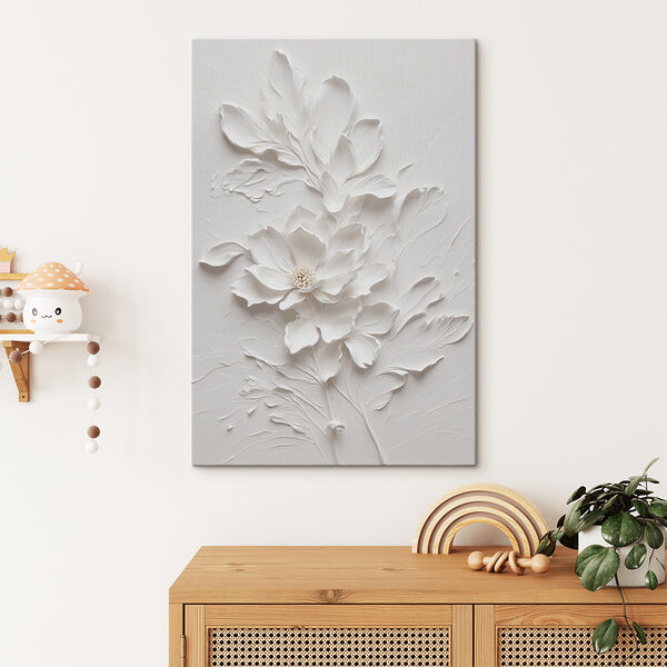Eine weiße Blume mit Blättern Eine weiße Blume mit Blättern