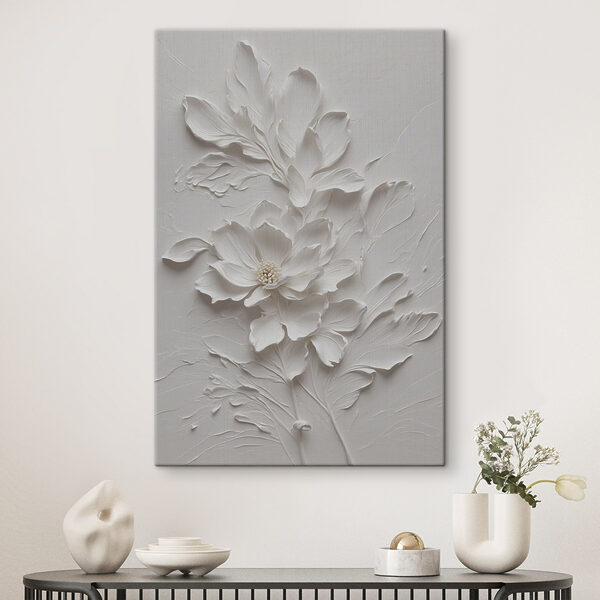 Eine weiße Blume mit Blättern Eine weiße Blume mit Blättern