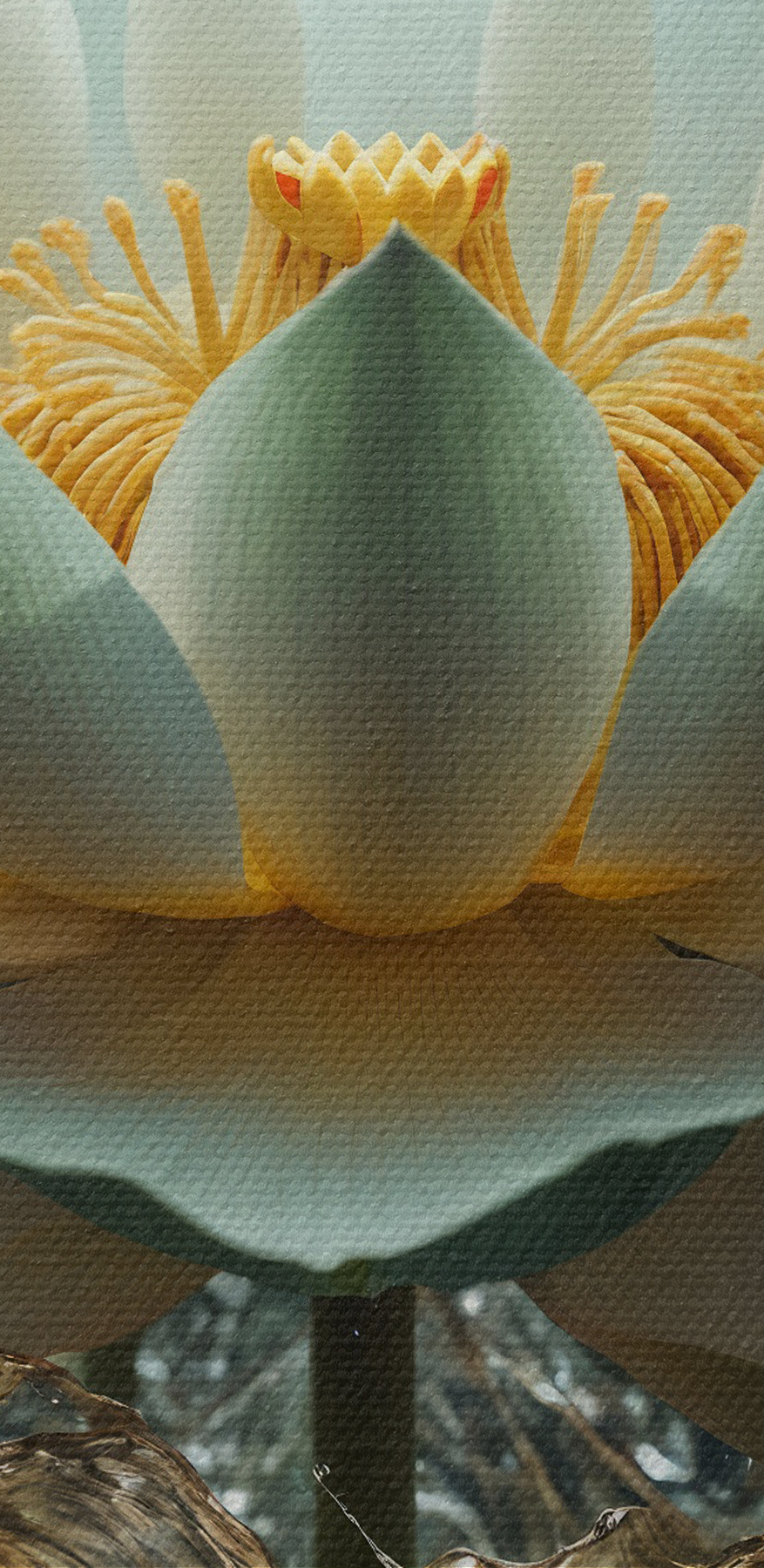 Eine weiße Blume mit gelber Mitte und herausspritzendem Wasser Eine weiße Blume mit gelber Mitte und herausspritzendem Wasser