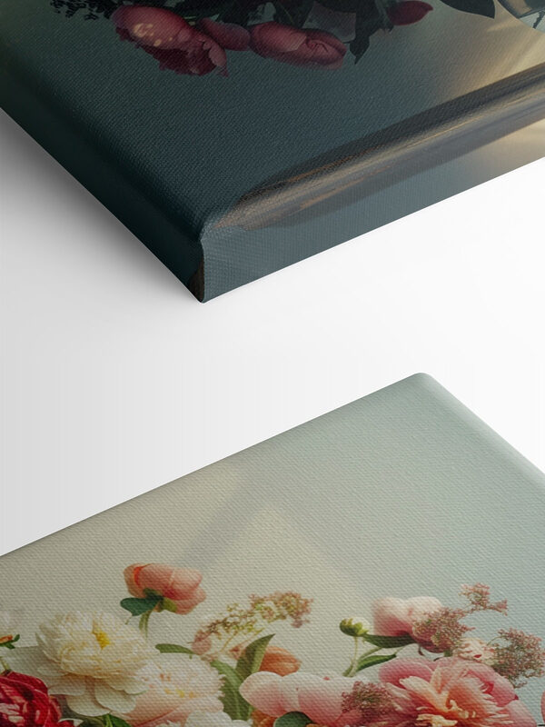 Eine Vase mit Blumen auf einem Tisch Eine Vase mit Blumen auf einem Tisch