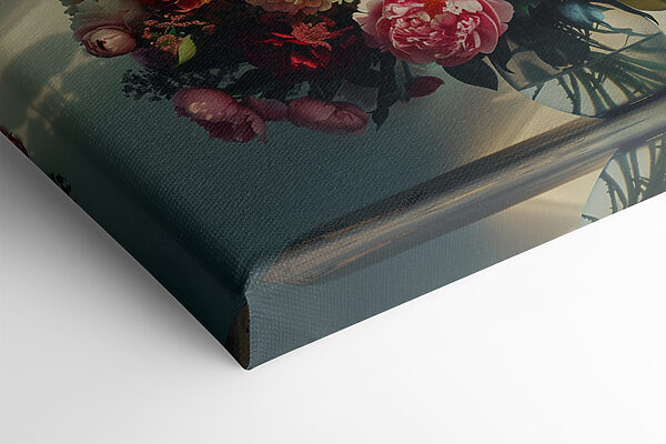 Eine Vase mit Blumen auf einem Tisch Eine Vase mit Blumen auf einem Tisch