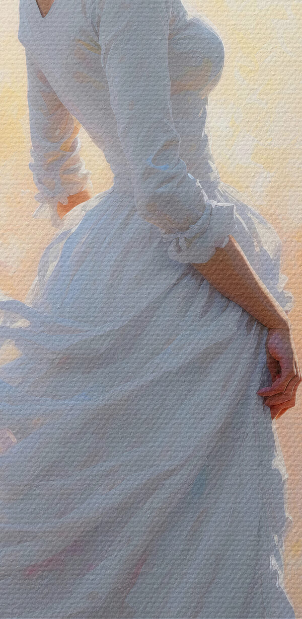 Eine Frau in einem weißen Kleid und Hut Eine Frau in einem weißen Kleid und Hut