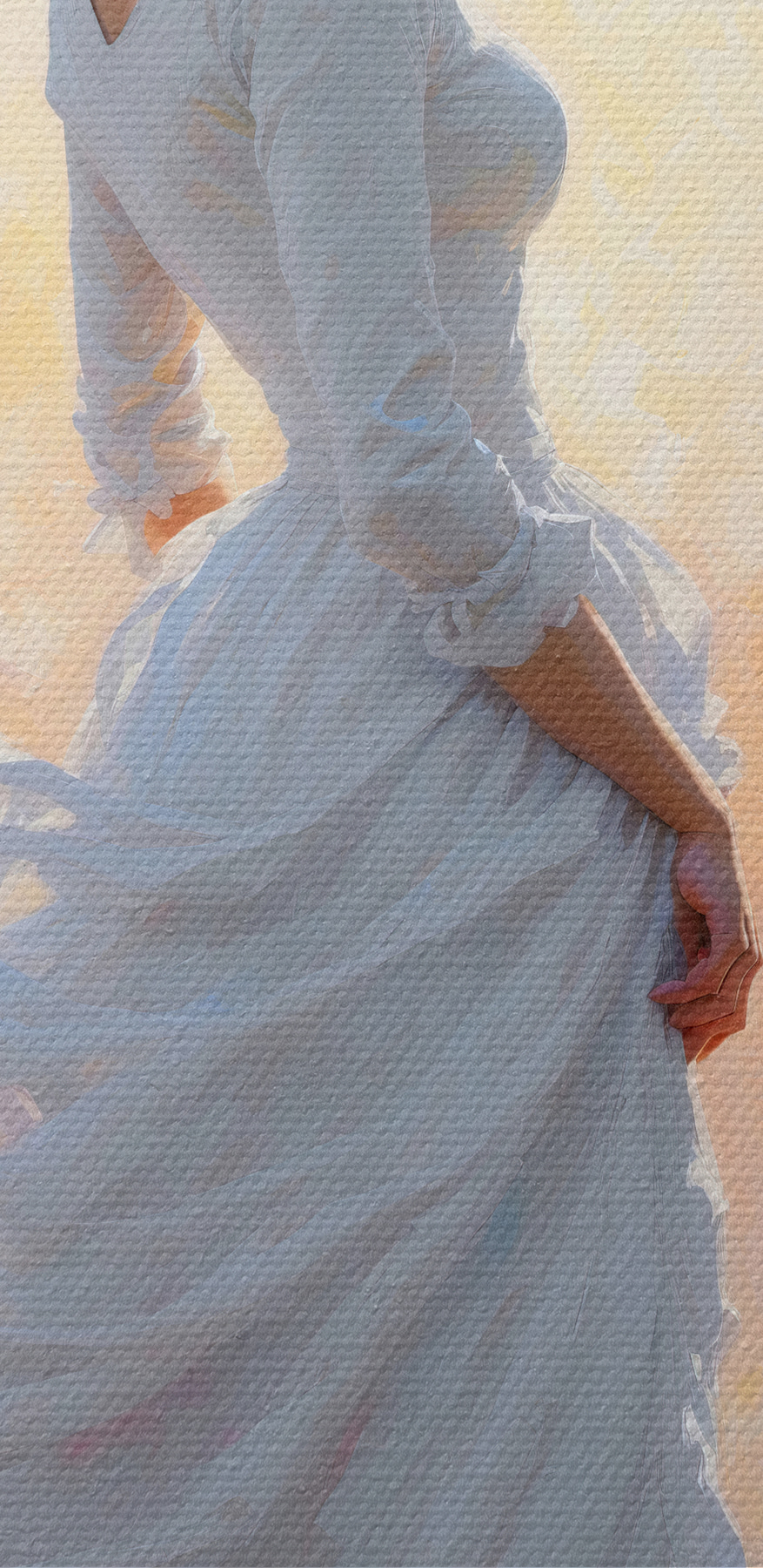 Eine Frau in einem weißen Kleid und Hut