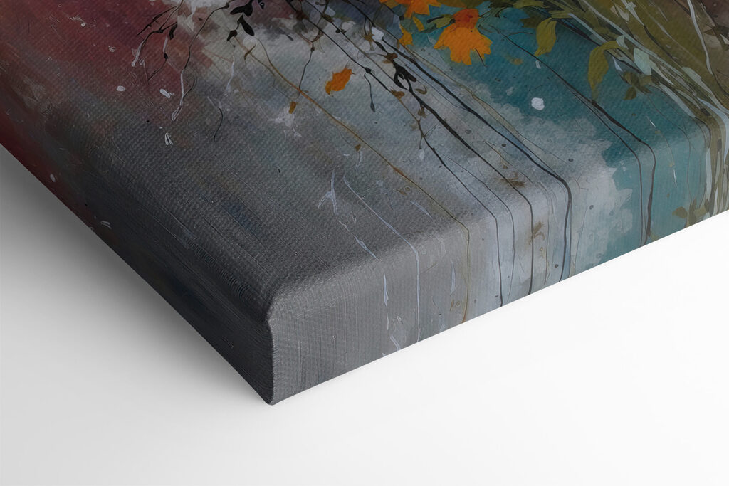 A painting of flowers and leaves