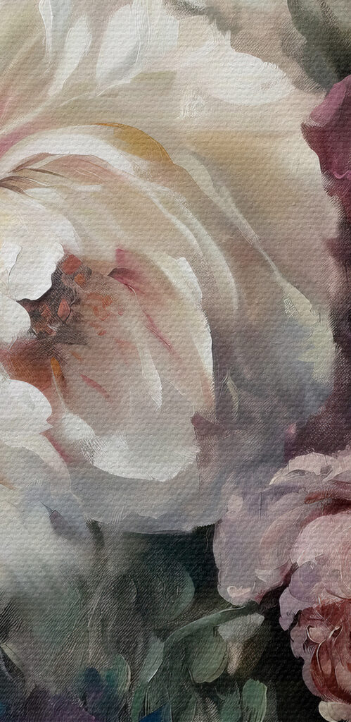 A painting of flowers on a blue background