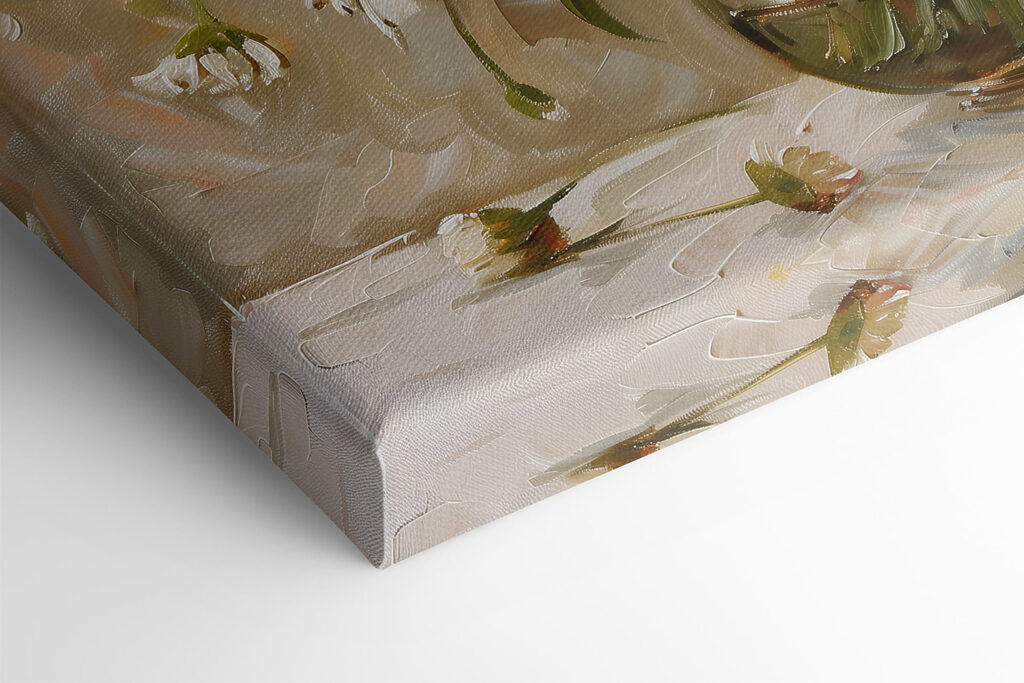 A painting of a vase of flowers