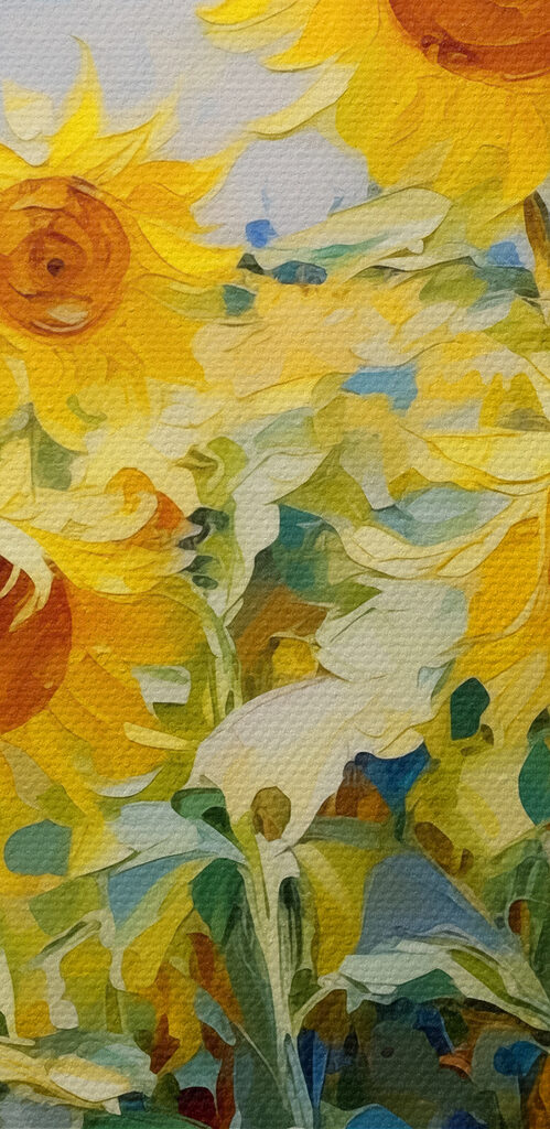 A painting of sunflowers in a field A painting of sunflowers in a field