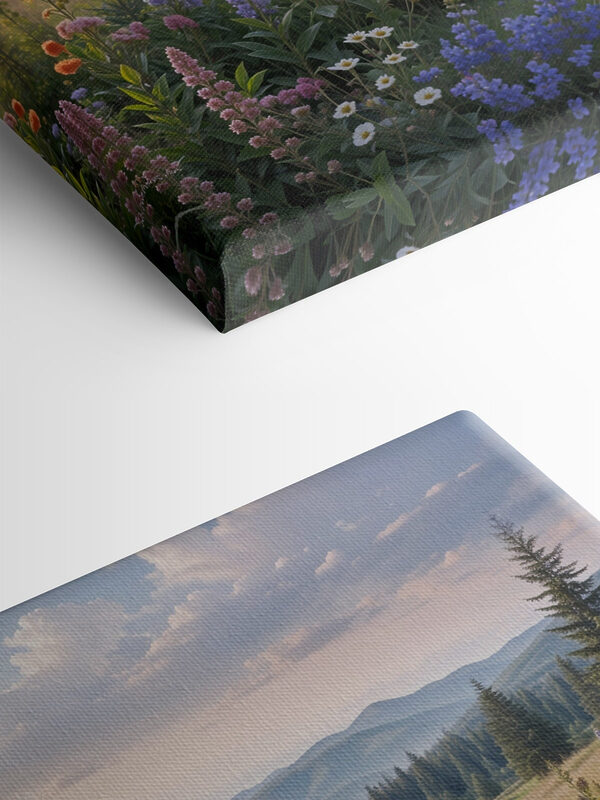Ein Feld voller Blumen und Bäume Ein Feld voller Blumen und Bäume