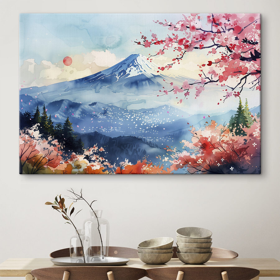 Wandbilder Aquarell eines Berges mit einer verschneiten Spitze – Bild 9